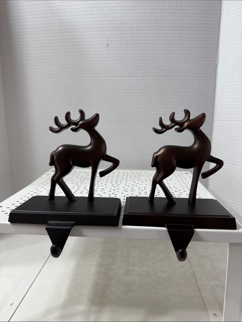 Bronze Reindeer Stocking Holder Christmas Mantel Hanger Set of 2 Holiday Decor